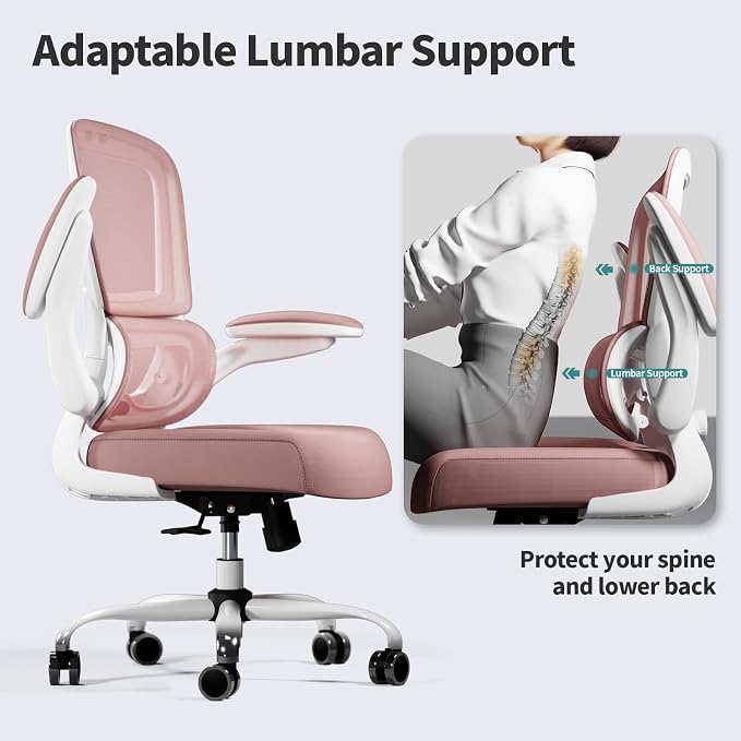 TRALT Office Chair - Ergonomic Desk Chair with Adjustable Lumbar Support, Mesh Computer Chair, Executive Chairs for Home Office Comfortable Lumbar Support (Pink)