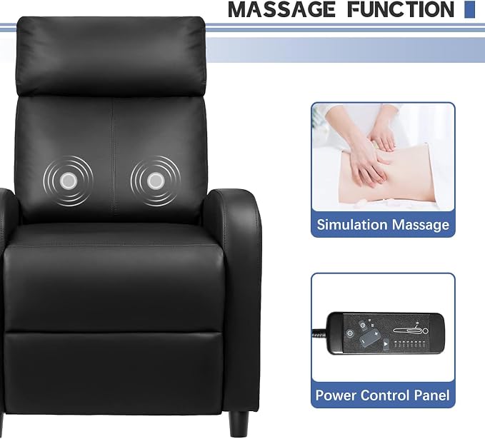 Furniwell Massage Recliner Chair for Living Room Adjustable PU Leather Reclining Chair Home Theater Seating Modern Winback Single Sofa for Adults with Footrest (Leather, Black)