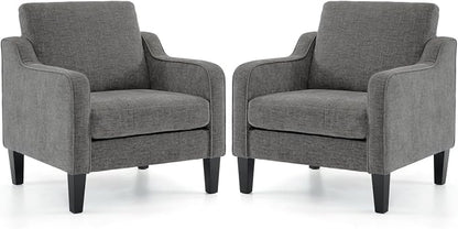 VINGLI Accent Chairs Set of 2 for Living Room, Light Grey Mid Century Modern Chair Soft Chenille Sofa Chair Upholstered Comfy Arm Chairs for Bedroom, Play Room, Apartment