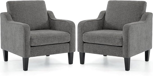 VINGLI Accent Chairs Set of 2 for Living Room, Light Grey Mid Century Modern Chair Soft Chenille Sofa Chair Upholstered Comfy Arm Chairs for Bedroom, Play Room, Apartment