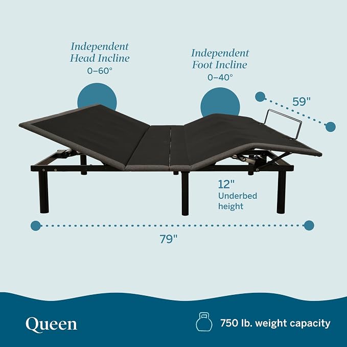 Lucid® L150 Adjustable Bed Frame – Head & Foot – Wireless Remote, Queen