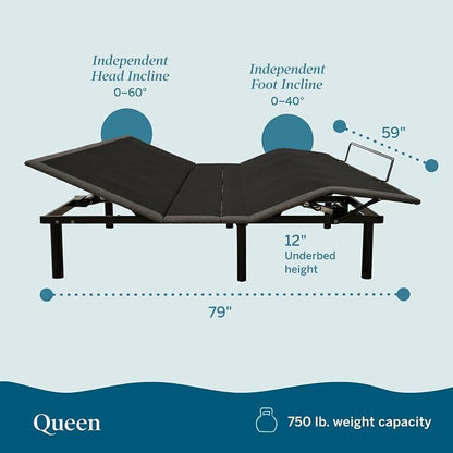 Lucid® L150 Adjustable Bed Frame – Head & Foot – Wireless Remote, Queen