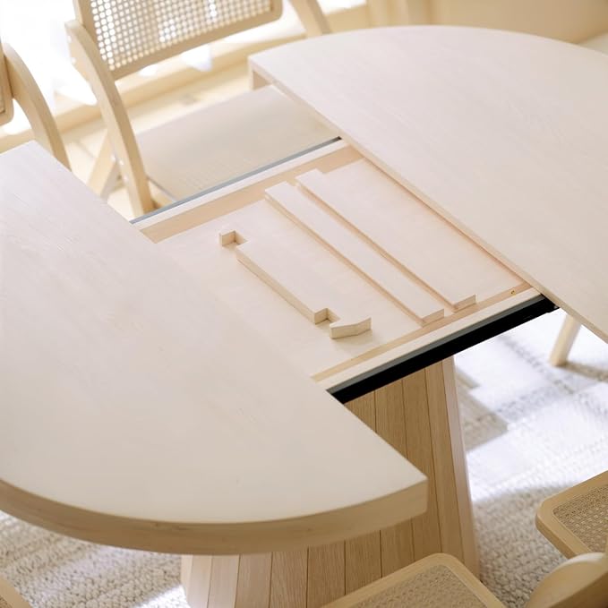 homary Extendable Dining Table for 6,Round to Oval 39"-55", Solid Wood Kitchen Table, Space-Saving Design for Small Spaces & Family Gatherings