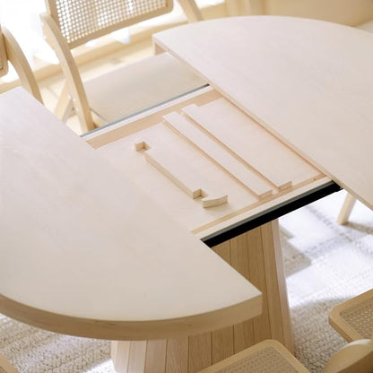 homary Extendable Dining Table for 6,Round to Oval 39"-55", Solid Wood Kitchen Table, Space-Saving Design for Small Spaces & Family Gatherings