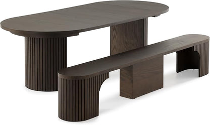 Transformer Table - Solid Wood Extendable Round Dining Table Set with Bench, Seats 4-10, Extendable Round Dining Set, Seat with Hidden Panel Storage, Dark Brown (Table + Bench)