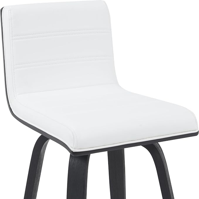 Vienna Modern Counter Height Swivel Bar Stool with Snow White Faux Leather Seat and Black Brushed Wood Frame Set of 2