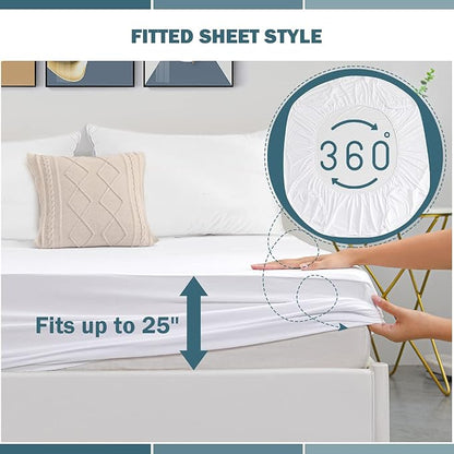 2 Pack Cal King Waterproof Mattress Protector Deep Pocket Mattress Cover, Soft Breathable Mattress Pad, Fitted Noiseless Waterproof Bed Cover Stretch to 25"