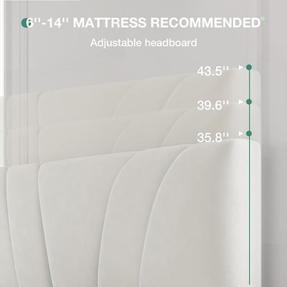 Novilla King Bed Frame and Headboard, King Bed Frame, Velvet Upholstered Bed Frames, No Box Spring Needed, Heavy Duty Feet, Easy Assembly, White Velvet