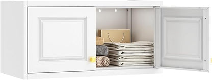Metal Storage Cabinet with Doors, Small Armoire Wardrobe Closet, White Storage Wall Cabinet, 15" Tall Clothing Cabinets, Steel Overhead Wardrobe for Bedroom, Laundry Room