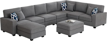 Legend Vansen Oversized Modular Sectional Sofa,U/L‑Shaped Reversible Couch with Ottoman,Deep Seat Plush Polyester Sofa for Living Room,9‑Seater,Dark Grey