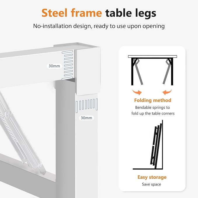 DlandHome Computer Desk Folding Table 39.4 inches Writing Desk for Small Space Folding Desk Laptop Desk No Assembly Required White&White
