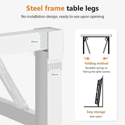 DlandHome Large Computer Desk, Folding Desk, Decent and Steady Home Office Desk/Workstation/Table 54.3inch White White