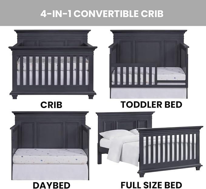 Oxford Baby Weston 4-in-1 Convertible Baby Crib, Midnight Slate, Green Guard Gold Certified