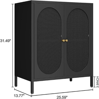2 Mesh Door Accent Storage Cabinet for Home,Living Room,Office Room,Kitchen-Metal Locker Cabinet with 1 Adjustable Shelves-2-Tier (Small Mesh Door, Black)