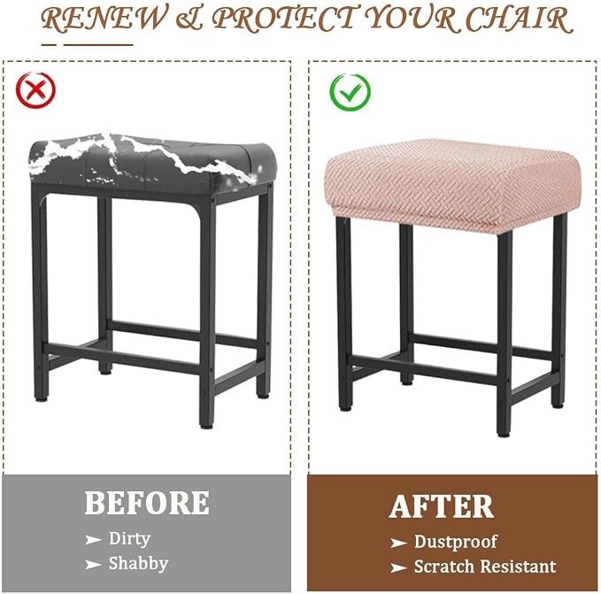 Levoberg Bar Stool Cover Rectangle Stretch Counter Height Barstool Slipcovers Rectangular Vanity Stool Cover Kitchen Counter Saddle Seat Cover for Wooden Metal Bench Set of 2 Khaki