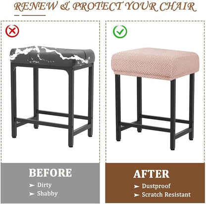 Levoberg Bar Stool Cover Rectangle Stretch Counter Height Barstool Slipcovers Rectangular Vanity Stool Cover Kitchen Counter Saddle Seat Cover for Wooden Metal Bench Set of 2 Khaki