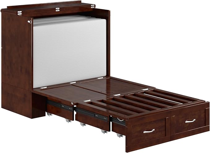 AFI, Hamilton Twin XL Murphy Bed Chest with 6" Mattress, Storage Drawer, and Built-in USB Charger, Walnut