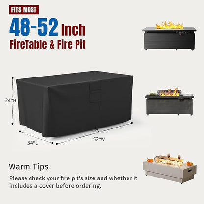 SHINESTAR Fire Pit Cover Rectangular, Fits for 48-52 Inch Fire Pit Table, 600D Heavy Duty Fabric, Waterproof and Windproof, 52 x 34 x 24 Inches, Black