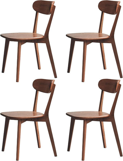 100% Solid Wood Dining Chairs,Mid Century Modern Dining Chairs with Rounded Backrest,Kitchen,Dining Room Chairs Set of 1/2/4 (4, Walnut Color)