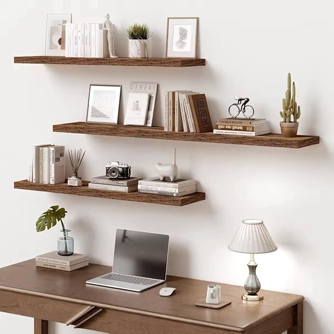 Vivelove 10 Inch Deep Floating Shelves 55 inch Long, 55 x 10 Wide Wall Shelves with Invisible Brackets, for Bedroom Bathroom Living Room Kitchen Office, Farmhouse Home Decor, Set of 2, Rustic Brown