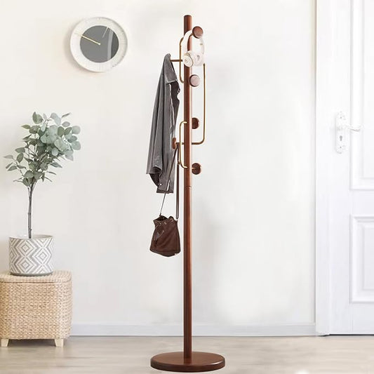 Wooden Coat Rack Freestanding, Hall Tree Hanger With Resin Hooks, Adjustable Heavy Duty Coat Rack for Hanging Clothes Bags Hats in Living Room Bedroom (coat rack, Luxury Hook)