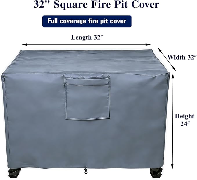 Chinchilla Heavy Duty 32 Inch Square Fire Pit Cover - 100% Waterproof & Weatherproof, Durable All-Season Protection for 30/31/32 Inch Propane Fire Pits and Tables