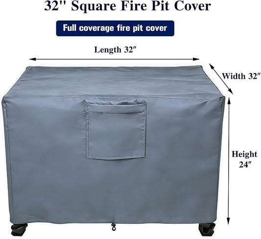Chinchilla Heavy Duty 32 Inch Square Fire Pit Cover - 100% Waterproof & Weatherproof, Durable All-Season Protection for 30/31/32 Inch Propane Fire Pits and Tables