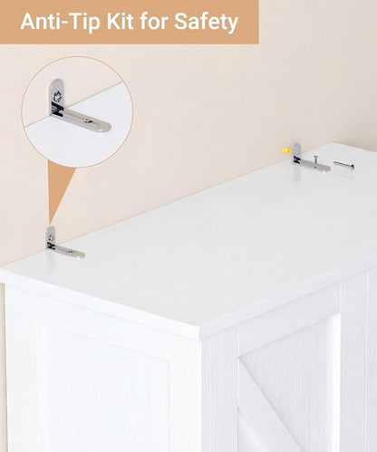 Akxomel Tall Bathroom Storage Cabinet, 11 x 22.8 x 63 Inches, Floor Cabinet with Barn Doors, Adjustable Shelf, Linen Pantry Cabinet for Kitchen, Laundry Room, Living Room, Entryway, White