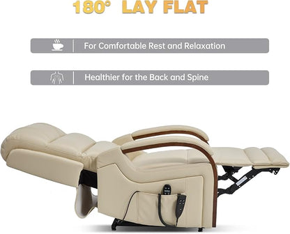 Trustyue Power Lift Recliner Chair, 180° Lay Flat Recliner, Lift Chair with Massage and Heat, Standing Assistance, Infinite Position Reclining, Living Room Chair for Elderly People(Faux Leather Beige)