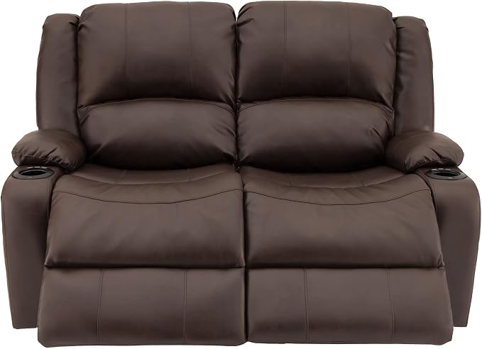 RecPro Charles 58" Powered Double RV Wall Hugger Recliner Sofa RV Loveseat with Upgraded 2023 Fabric (Chestnut)