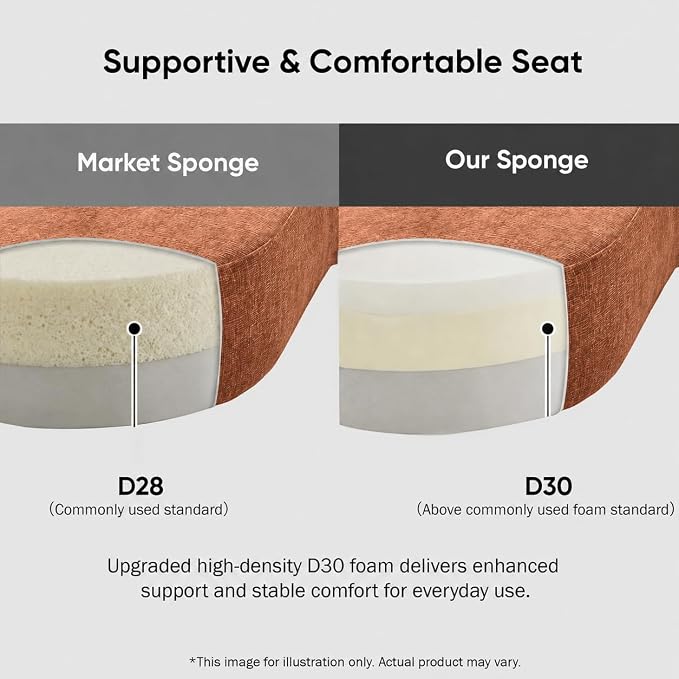 122'' Sectional Sofa, Fully Compressed Sponge,Elegant Curved Design with Three Round Cushions, Soft Fabric Upholstery, High-Resilience Foam for Ultimate Comfort, Orange