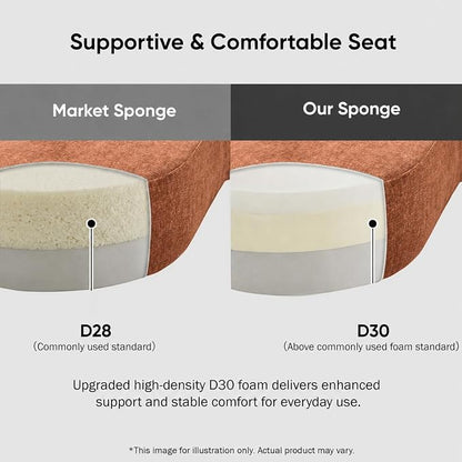 122'' Sectional Sofa, Fully Compressed Sponge,Elegant Curved Design with Three Round Cushions, Soft Fabric Upholstery, High-Resilience Foam for Ultimate Comfort, Orange