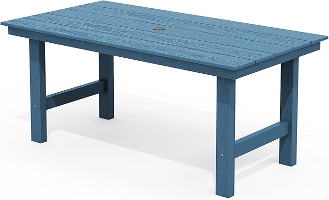 SERWALL 67" Rectangle HDPE Outdoor Dining Table for 6,Blue