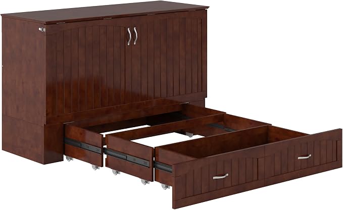 AFI, Southampton Murphy Bed Chest Queen with 6" Mattress, Storage Drawer & Built-in USB Charger, Walnut