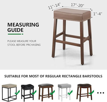 YISUN Stool Covers Rectangle - 2 Pack Stretch Waterproof Saddle Seat Cover Counter Bar Stools Bar Chairs Covers Kitchen Island Chairs Cushion Protector (2, Pu Leather-Chocolate)