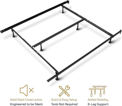 Clara Clark Adjustable Bed Frame - Double Bed Frame Expands to Queen Bed Rails, King Size Frame with Cross Rail and Center Support - 5.25” H Under Bed Frame for Box Spring and Mattress, Black