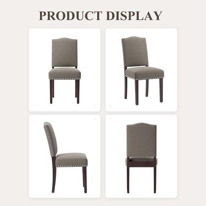 Upholstered Parsons Dining Chairs Set of 6, Modern Dining Room Chairs with Back, Fabric Kitchen Side Chairs with Wood Legs, Nailhead Trim for Dinner Farmhouse Restaurant, Taupe