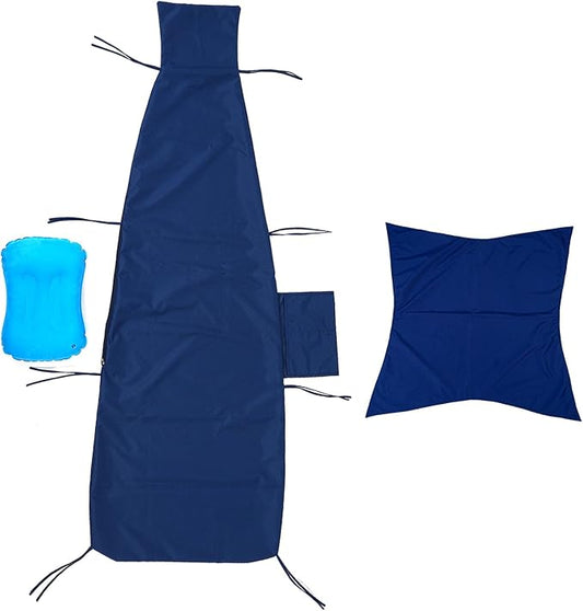 Replacement Cover for Outdoor Hanging Lounge Chair Cushion (Cover Only), Waterproof, with Umbrella Fabric and Inflatable Headrest, Patio Curved Chaise Hammock Swing Lounger Cushion Cover （Navy blue）