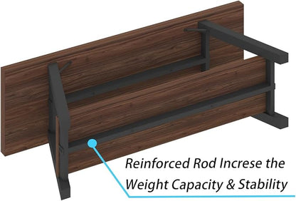 LVB Wood Entryway Bench, Industrial Metal Indoor Shoe Rack, Wooden Storage Bench for Bedroom, Farmhouse Hallway Seating, Walnut, 47 Inch