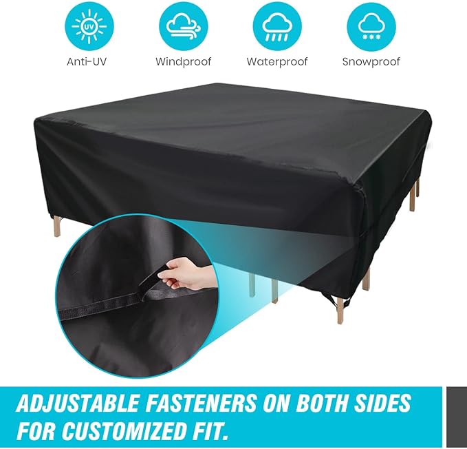 Velway Patio Furniture Cover Outdoor Waterproof Rectangular Patio Table Chair Sofa Set Cover, 108" Lx82 Wx28 H, All Weather Oxford Tear-Resistant Material with Zipper Carrying Bag Windproof Buckles