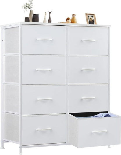 Sweetcrispy Dresser for Bedroom, Chest Organizer Unit with 8 Fabric Bins | Storage Tower, Drawer Organizer with Steel Frame, Wooden Top for Living Room, Closet
