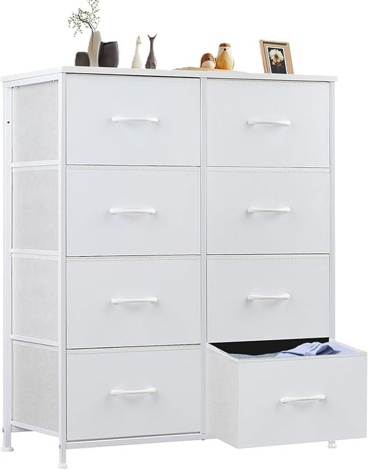 Sweetcrispy Dresser for Bedroom, Chest Organizer Unit with 8 Fabric Bins | Storage Tower, Drawer Organizer with Steel Frame, Wooden Top for Living Room, Closet