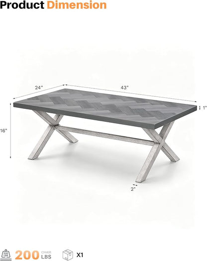 Aluminum Outdoor Coffee Table, Never Rusts Rectangle Patio Coffee Table with Resin Tabletop, Aluminum Outdoor Furniture Coffee Table for Patio, Poolside, Garden, Balcony, White Oak