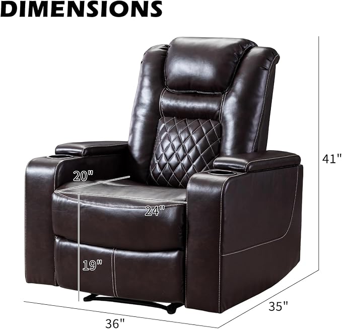 CANMOV Electric Power Recliner Chair Set of 3, Breathable Leather Home Theater Seating with Hidden Arm Storage, Power Recliner Chair with USB Ports and Cup Holders for Living Room,Brown
