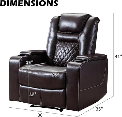 CANMOV Electric Power Recliner Chair Set of 3, Breathable Leather Home Theater Seating with Hidden Arm Storage, Power Recliner Chair with USB Ports and Cup Holders for Living Room,Brown