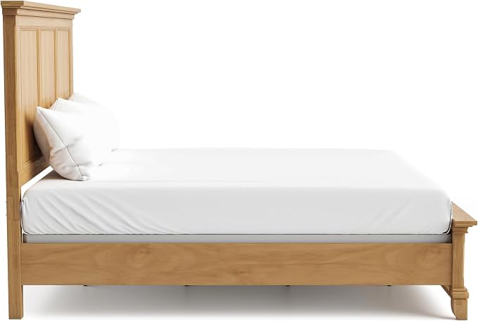 Furniture of America Yardley Farmhouse Solid Wood 5-Piece Bedroom Set with Platform Bed, Felt-Lined Top Drawers on Nightstands and Dresser with Mirror, Box Spring Needed, Queen, Natural Oak