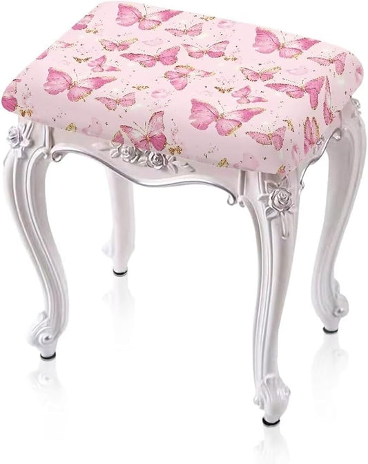Butterfly Pink Bar Stool Seat Covers Rectangle Stool Covers Set of 2 Bench Covers Slipcover Rectangle Stretch Counter Height Bar Stools Slipcovers Counter Stool Covers Saddle Seat Cover