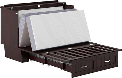 AFI, Nantucket Full Size Murphy Bed Chest with Mattress, Built-in Charging Station and Storage Drawer, Full, Espresso