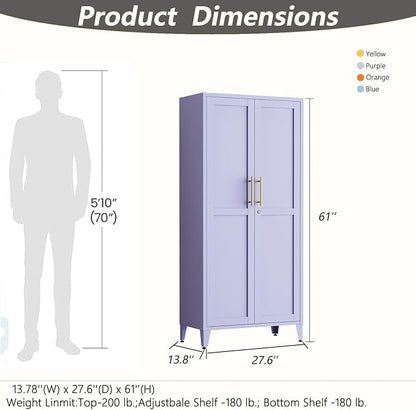 Lockable 61 Inch Tall Metal Storage Cabinet with Adjustable Shelves,4-Tier Steel Storage Locker,2-Door Metal Display Cabinet for Bedroom,Living Room, Home Office Purple