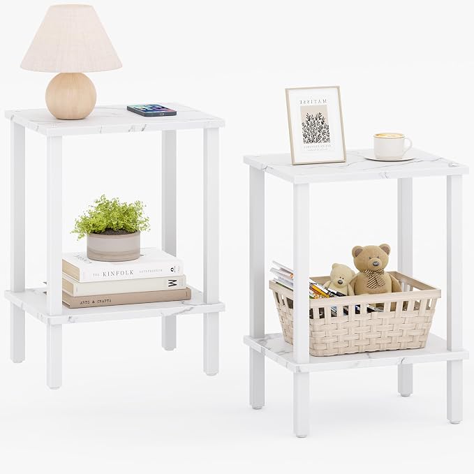 TUTOTAK End Table, Set of 2, Side Table, Nightstand, 2-Tier Storage Shelf, Sofa Table for Small Space, Living Room, Bed Room TB01BMW035